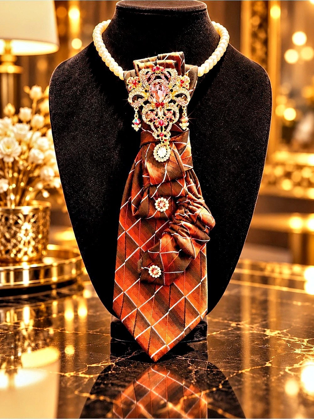 Statement Pendant Necklace in Brown & Gold